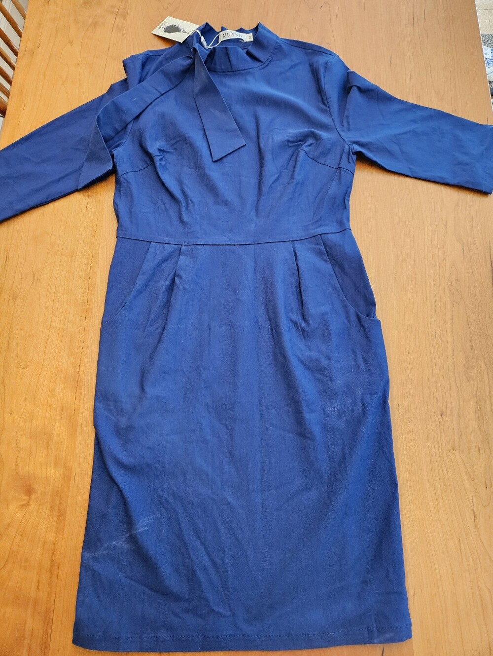 Royal Blue Midi Dress with Neck Tie